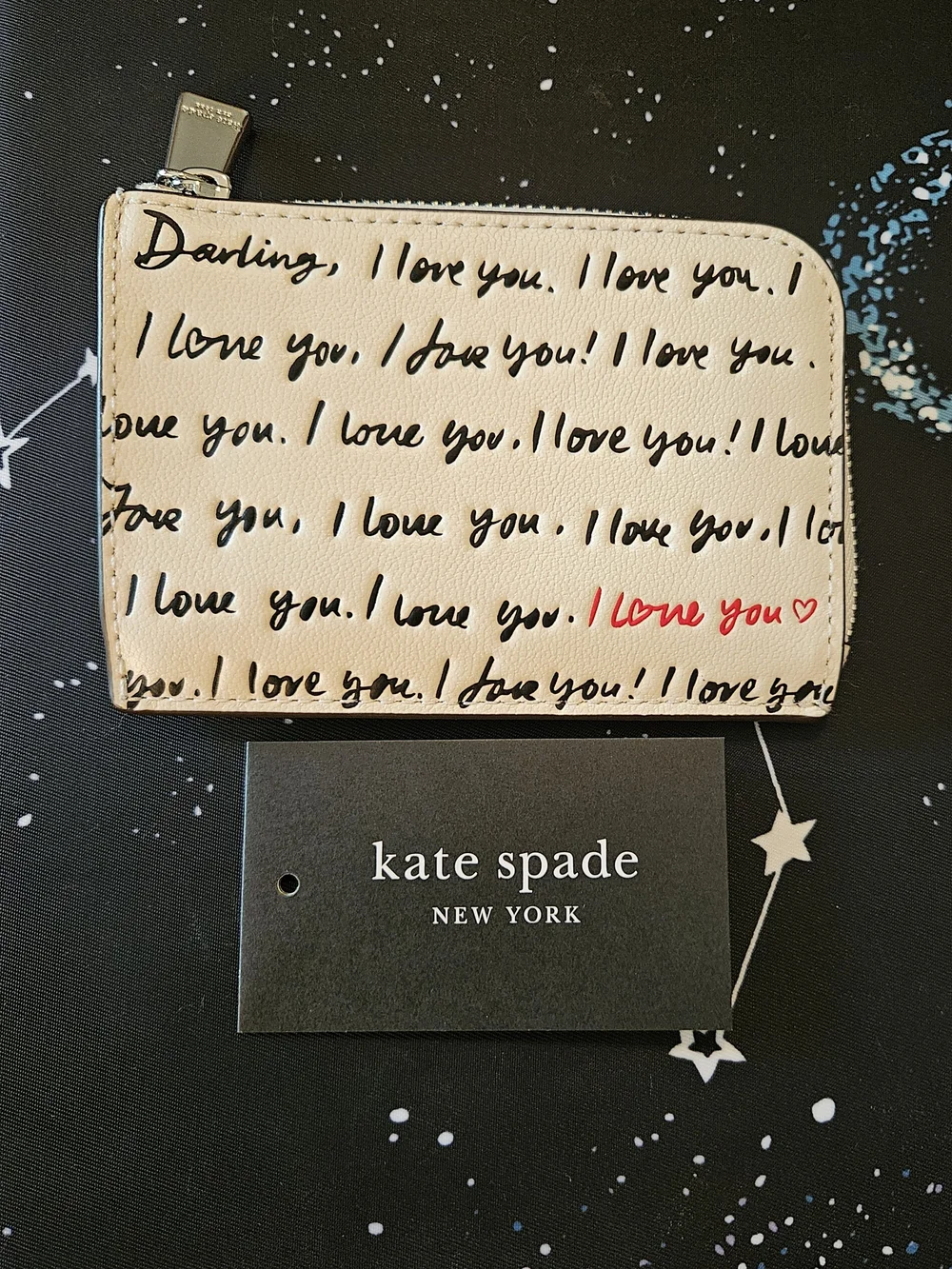 Kate Spade✨️Love Script Zip Card Wallet - New